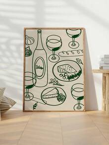 1PC Modern Kitchen Wall Art Poster-Frameless Green Wine And Cheese Canvas Print, Perfect For Home Decor, Art Deco Style, Classic Theme-Ideal For Kitchens, Home Offices, Bathrooms, Living Rooms, And Dining Rooms - Multicolor - View 1