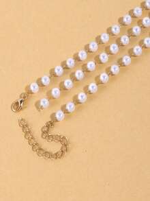 1pc Necklace, Minimalist Versatile Faux Pearl Bead Choker Necklace, Fashionable Retro Long Tassel Pendant Necklace - Multicolor - View 4