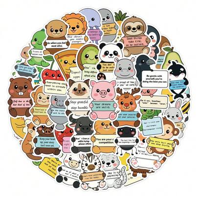 60 Pcs New Original Animal Emotional Quote Graffiti Stickers - Waterproof DIY Decals For Scooters, Luggage & Crafts