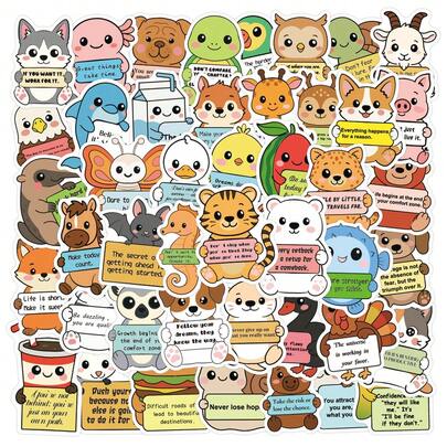 60 Pcs New Original Animal Emotional Quote Graffiti Stickers - Waterproof DIY Decals For Scooters, Luggage & Crafts