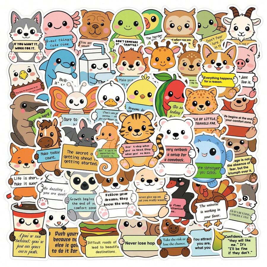 60 Pcs New Original Animal Emotional Quote Graffiti Stickers - Waterproof DIY Decals For Scooters, Luggage & Crafts - X902-60PCS - View 1