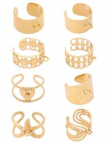 2 piezas de anillos abiertos de acero inoxidable chapados en oro de 18K, base de anillo de cadena redonda geométrica ancha para hacer joyas DIY y accesorios - anillo - Ver 1