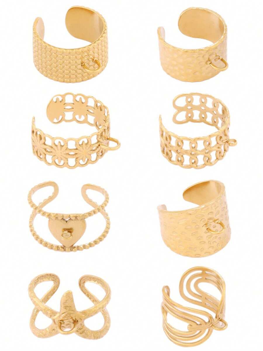 2 piezas de anillos abiertos de acero inoxidable chapados en oro de 18K, base de anillo de cadena redonda geométrica ancha para hacer joyas DIY y accesorios - anillo - Ver 1