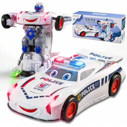 Cartoon Deformation Robot Electric  Car Toy, 360 °   Rotation, With Light & Music, Perfect Gift For Kids