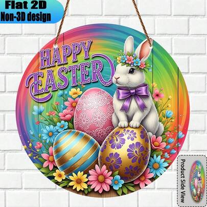 1 pieza Letrero redondo de madera vintage "Feliz Pascua", solo decorativo, regalo de Pascua, estilo lindo y colorido, regalo para amigas, adecuado para pared de sala de estar, cabecera de dormitorio