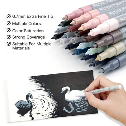 44-Color Acrylic Paint Markers, 22pcs Set - Skin Tone/Gray Series Acrylic Markers. Super Fine 0.7mm Tip, Suitable For Stone Painting, Wood, Metal, Glass, Canvas, Fine Handicrafts, Quick Drying, Great For Art Painting