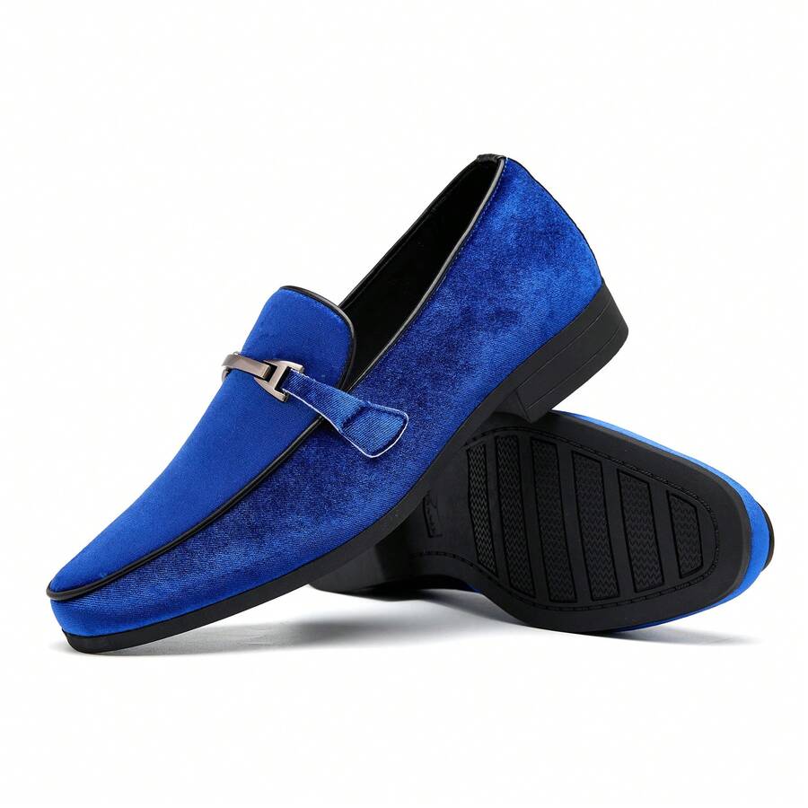 Men's Velvet Loafers Slip-On Comfortable Formal Dress Shoes - 藍色 - 查看 1
