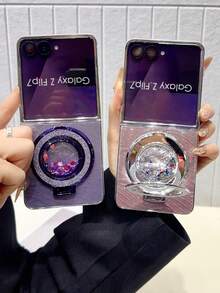 Galaxy Z Flip7/Z Flip6/Z Flip5/Z FE Folding Phone Case, Women's Fashion Cute Lightweight Protective Cover, Personalized Design, Electroplated Feather Pattern Glitter Kickstand Case, Suitable As Gift - Multicolor - View 1