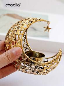choxila 1pc Metal Candle Holder, Moon Candle Holder, Eid Ramadan Candle Holder, Decorative Metal Lantern For Gift And Coffee Table Centerpiece, Candlestick For Home, Office, Wedding Decorations - Moon Candle Holder - View 6