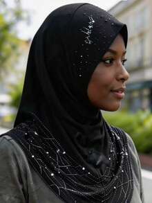 1pc Elegant Polyester Fiber Gilded Headscarf, Casual Breathable Versatile Chiffon Scarf, Suitable For All Seasons - Multicolor - View 2