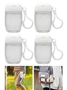 Transparent Empty Bottle Hand Sanitizer Travel Hanging Hook Keychain, White Flip Cap Reusable Portable Empty Bottle, Refillable Cosmetic Container, Daily Travel Essential, Holiday Back To School Travel - White - View 3
