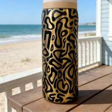 32oz Stainless Steel Insulated Water Bottle | Gold Abstract & Black Flame | Bestseller For Travel & Gym - 金色抽象 - 查看 2