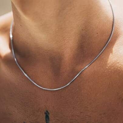 1pc Silver Stainless Steel Square Minimalist Chain Necklace For Men, Suitable For Everyday Wear, And Can Be Given As A Gift To A Boyfriend, Father, Husband, Or Classmate.