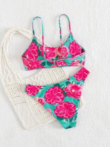 Bộ bikini hai mảnh in họa tiết dành cho nữ, chất liệu co giãn tốt, thích hợp cho kỳ nghỉ hè hoặc đi biển. - Nhiều màu - Xem 3