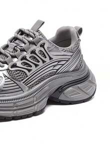 CAMEL CROWN 女士户外休闲鞋，增高复古百底厚底老款银色休闲运动鞋 - 灰/槍/黑 - 查看 4