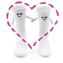 CT TAPESOCKS 1 Pair Unisex Holding Hands Design Socks, Cute & Quirky, Versatile For All Seasons, White Mid-Calf Socks - Multicolor - View 4