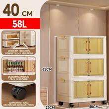 40/50/60cm Organizer Cabinet, Foldable, Stackable, With Wheels, Multipurpose, 2 Doors - 查看 21