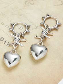 1对时尚荆棘星空心形耳环 欧美哥特朋克吊坠耳环 可爱垂坠耳环 - 耳環 - 查看 4