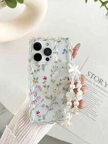 Floral Printed Wavy Edge Transparent Phone Case With Chain, Shockproof And Cute Design Compatible With Iphone 17/17 Pro/17 Pro Max, 16/16 Pro/16 Pro Max/16 Plus, 10 - Multicolor - View 7