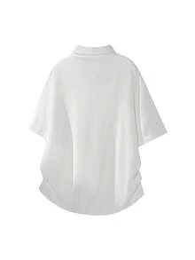 男士白色翻领休闲衬衫，轻盈透气竖条纹纹理衬衫，男士短袖衬衫，男士T恤，沙滩上衣，休闲海滩度假风，可机洗，舒适凉爽，适合夏季海滩度假 - 白色 - 查看 8