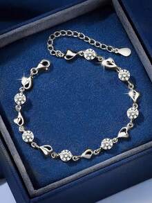 1条S925纯银镂空心形锆石手链，适合女孩佩戴，可作为毕业/生日礼物送给闺蜜，日常配饰，派对小礼物 - 愛心 - 查看 6