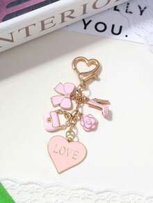 1pc Pink Heart Shaped Keychain, Cute Heart Bag Charm, Can Be Hung On Keys, Wallet, Backpack, Ideal Gift For Girlfriend - Multicolor - View 5