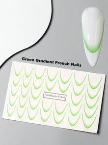 2pcs Green Ombre French Line Nail Stickers, Minimalist Wave Design Spring Nail Art Foil Decals - Green - View 5