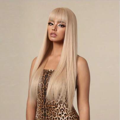 26 Inch Elegant Golden Natural Layered Long Curly Bangs Wig - Women's Bangs Woven Wig, Soft And Natural, Realistic Scalp, Women's Wig, Essential For Beauty Vacation, Beginner Concert Hall, Comfortable To Wear, Fashionable And Multifunctional, Suitable For Daily Use, Weddings, Parties, Role-Playing, Festivals And Music Festival Parties, Gift For Girlfriends, Fashion Essential, Ramadan Gift