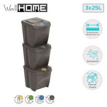 Interior WELL HOME - Lot de 3 poubelles de recyclage, grises, volume 3 x 25 L - Gris pâle - Voir 2