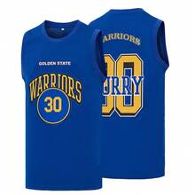 男士30号蓝色柔软篮球球衣，无袖，精致刺绣篮球球衣 - 藍色 - 查看 1