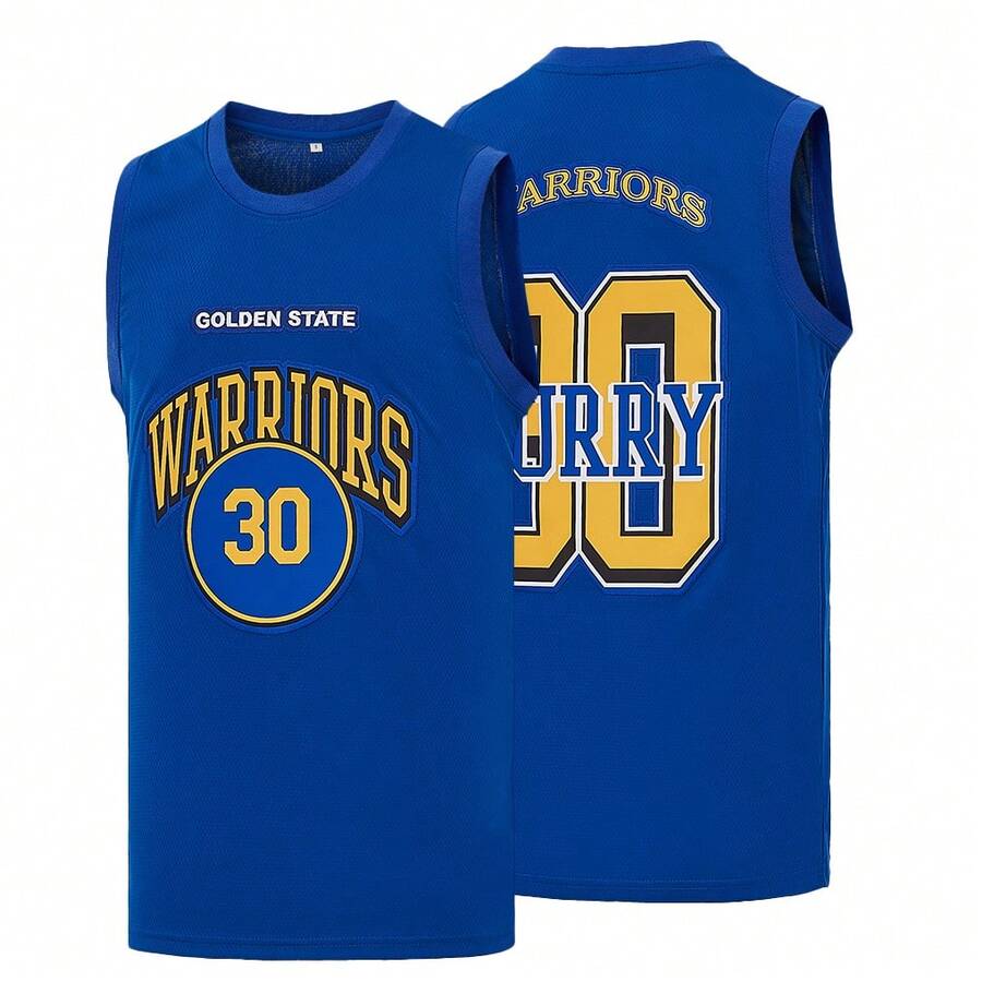 男士30号蓝色柔软篮球球衣，无袖，精致刺绣篮球球衣 - 藍色 - 查看 1