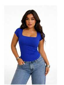 BABY LOOK KIT 3  Blusa Suplex Roupa Femenina Cores Do BRASIL Ideal para a copa do mundo 2026 - AZUL AZUL AZUL - Visão 6