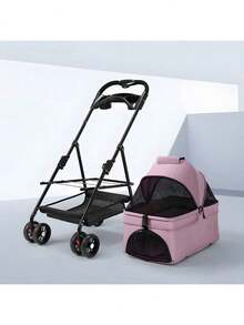 Carriola Plegable Para Perro Gato Mascotas Transportadora - Rosa Pálido - Ver 2