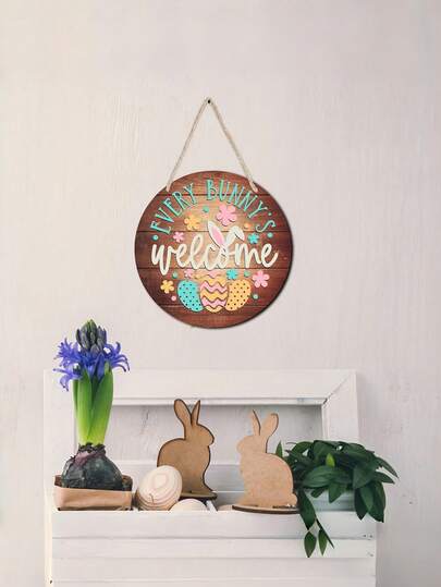 لافتة خشبية دائرية معلقة بحبل سيزال بقطر 11 بوصة - مرحبا بكل الأرانب، لافتة خشبية لباب المنزل الأمامي والشرفة والديكور الداخلي والخارجي والحديقة، ديكور منزلي ريفي، هدايا وديكورات حفلات