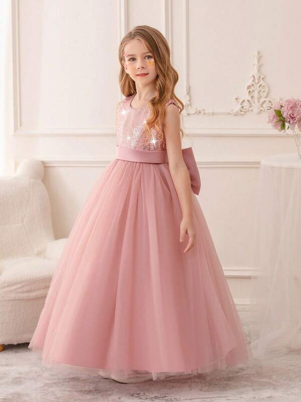 Tween Girl Butterfly Sequin Pink Tulle Princess Dress, Suitable For Holiday Outfit, Birthday Gift, Party, Prom, Stage Performance