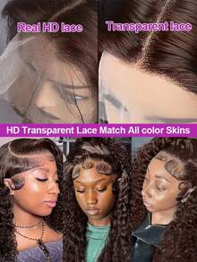 KGIFH 30 Inch Chocolate Brown Deep Wave Lace Front Wigs Human Hair 250 Density 13x6 HD Lace Frontal Wigs 100% Brazilian Virgin Curly Human Hair Wig Brown Colored Glueless Human Hair Wigs For Women Pre Plucked With Natural Hairline - S4 - Xem 3