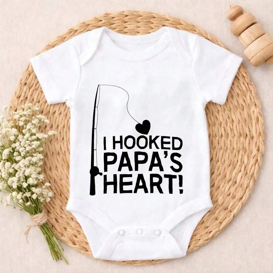 Newborn Baby Bodysuit Gift Set I Hooked Papa's Heart Baby Special Occasion Lively Style Baby Boy Clothes>Newborn Soft Cotton Romper Outfit For Boys & Girls 0-24M - 白色 - 查看 1
