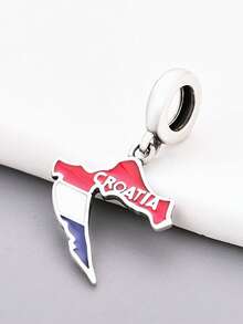 1 件 925 纯银克罗地亚地图吊坠珠，国旗珐琅饰品 DIY 男女通用爱国饰品礼品 - 銀色 - 查看 3