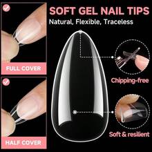 UNA GELLA Short Almond Nail Tips, 504PCS Long Lasting Short Almond Soft Gel Full Cover Nails Tips False Nails Acrylic Gelly Tips Acrylic Nail Extensions Press On Nails, 12 Sizes - 短杏仁 - 查看 3