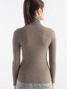 2026 Spring/Summer Women's Merino Wool Blend High Neck Long Sleeve Seamless Knit Sweater - Camel - View 3