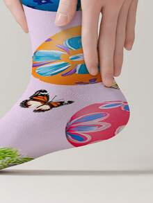 1 Pair Of Easter Egg Socks, Spring Soft Cute Easter Egg Style, Atmosphere Socks With 360° Printed Easter Egg Design, And Unique, Comfortable, High-Value, Versatile Mid-Calf Socks - Baby Pink - View 4