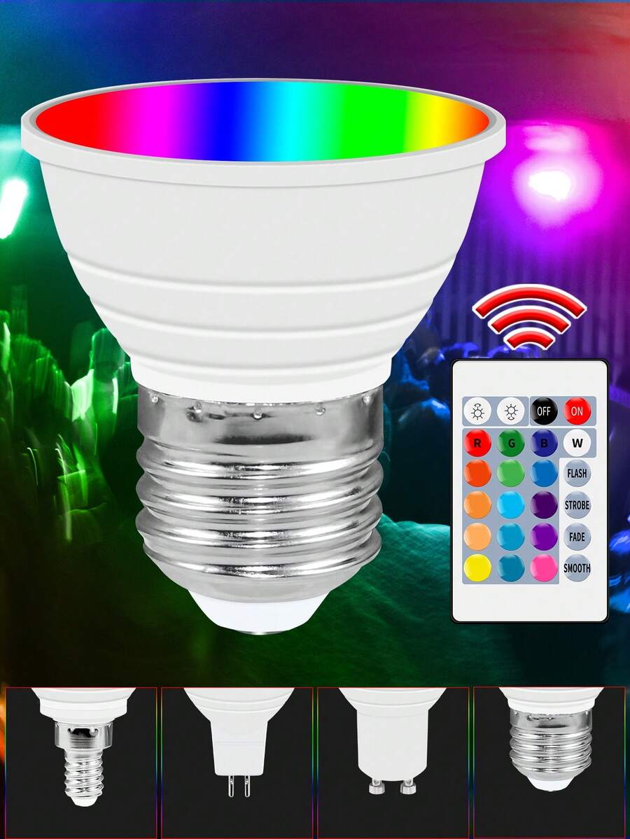 E27/E26 LED灯泡 E14射灯 GU10吸顶灯 MR16吊灯灯泡 GU5.3 带遥控器 可调光 彩色氛围灯 15种颜色 4种动态模式 适用于家庭客厅 卧室 音乐派对装饰 霓虹灯照明 RGBW/RGBWW 透明/乳白色灯罩