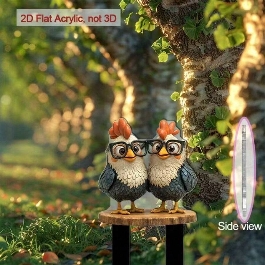 2D平面，1个2D经典公鸡亚克力花园标牌，适用于庭院、草坪、花坛，无需用电，2D印刷，2D平面 - A - 查看 1