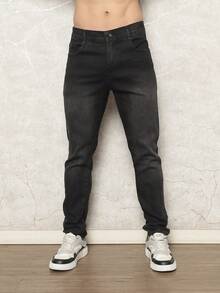 Men's Skinny Jeans With Elastane - Dark Grey - View 1