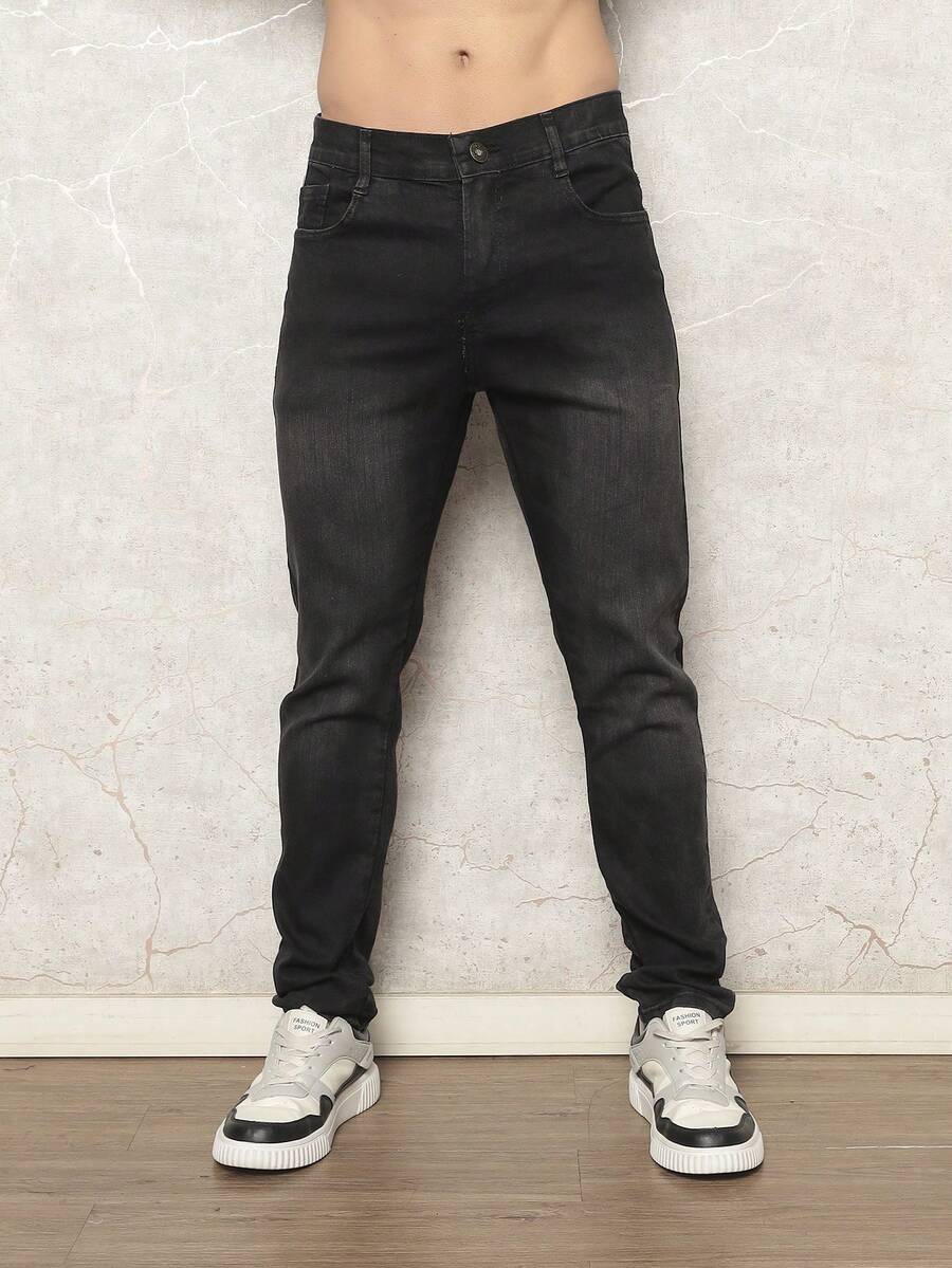 Men's Skinny Jeans With Elastane - Dark Grey - View 1