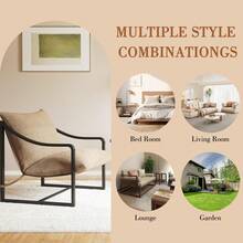 2 sillas modernas decorativas, sillón grande con asiento tipo cabestrillo, sillas de sala de estar, sillón tapizado con cojín suave, estructura de metal, cómodo sillón de lectura para dormitorio, balcón, salón, sala de lectura (avena) - color avena - Ver 7