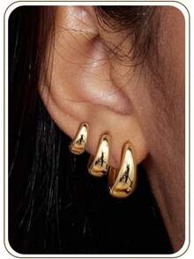 6pcs Gold Plated Hoop Earrings Women Triple Huggie Illusion Stud Earring |   Double Huggie Hoop Earrings One Hole |   Claw Ear Cuff Earring Jewelry Women - Gold -12mm+14mm+18mm - View 10