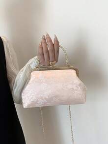 2026 New Sequin Chain Evening Clutch Bag, Fashion Celebrity Handbag, Shoulder Bag, Crossbody Bag, Solid Color Zipper Chain Tote Bag [Floral Pattern Placement Random] - Pink - View 6