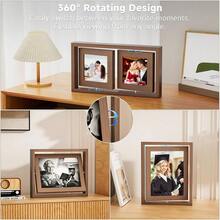 Pack 5x7 Walnut Rotating Floating Picture Frames, Double-Sided Solid Wood Photo Frame With HD Glass, Shatterproof, Fade Resistant, UV Protection, Ve..Rtical Or Horizontal Tabletop Display - 胡桃木5x7 - 查看 4
