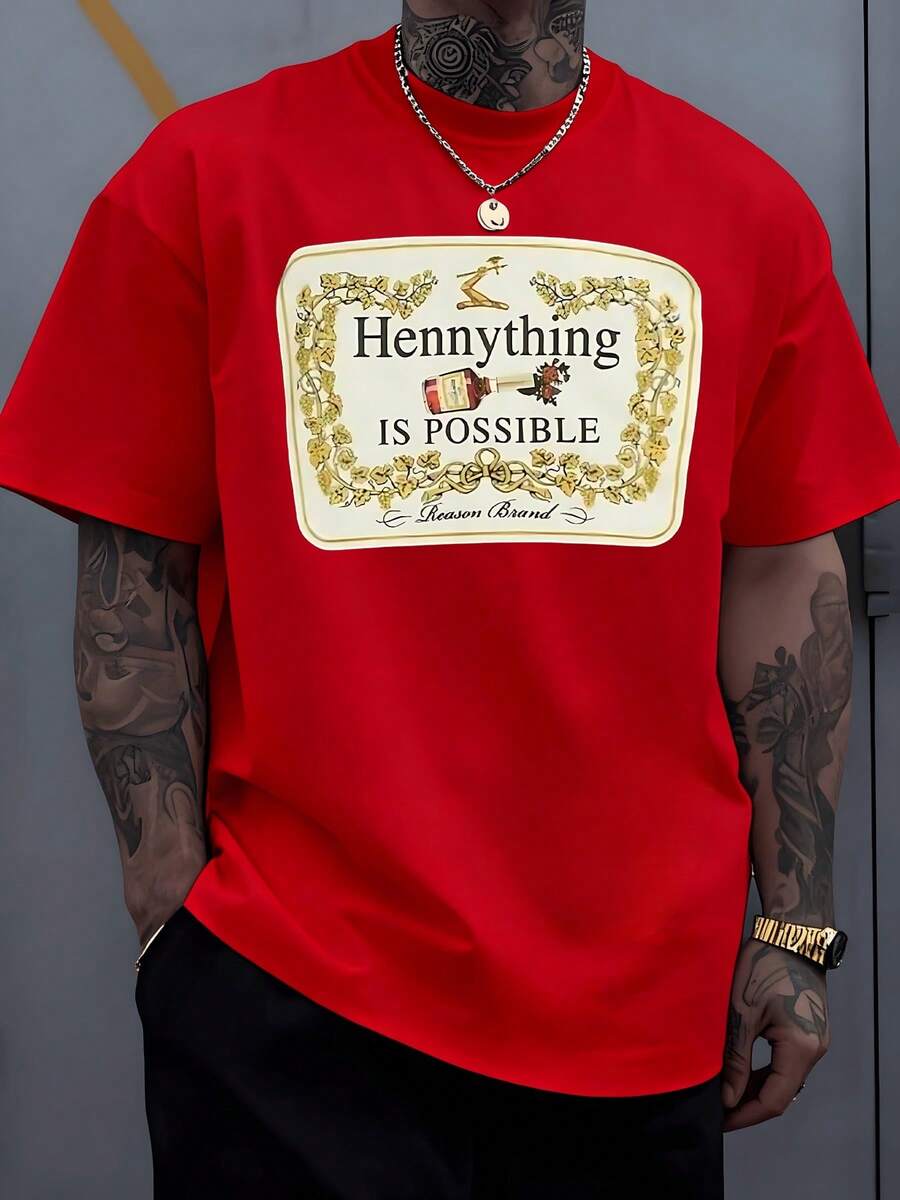 Hennything Is Possible Bottle Graphic Print Tshirt Plus Size For Daring Spirits And Those Who Believe In Limitless Potential 100% Cotton - Đỏ - Xem 1